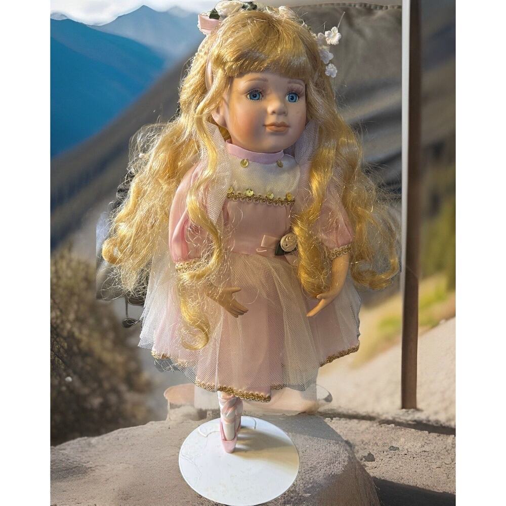 -Doll VTG Avon Ballerina Porcelain Doll 16” Blond Hair Blue Eyes
